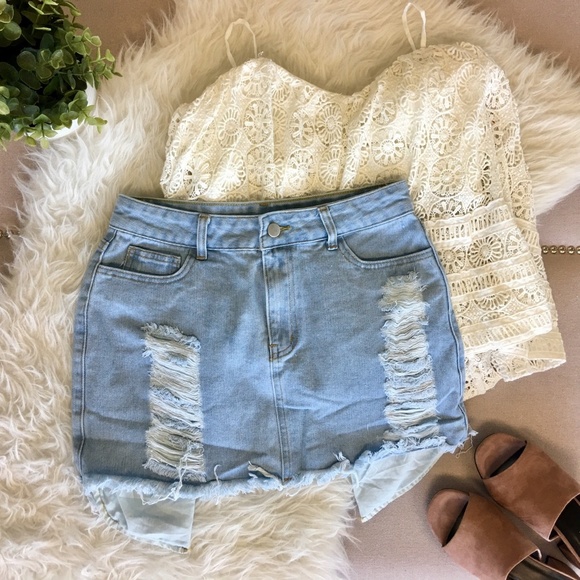 RGL Collection Dresses & Skirts - Distressed Denim Mini Skirt